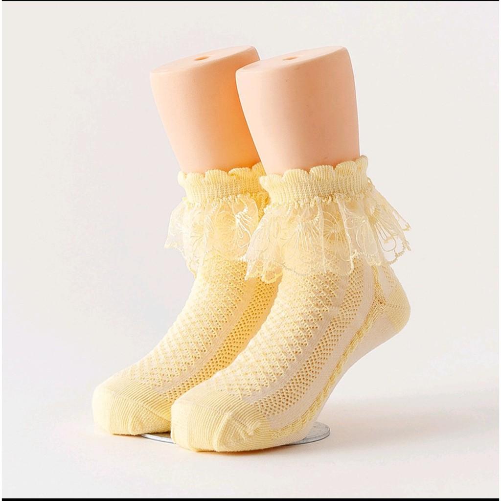 Tất Cho Bé Gái Thêu Rên 100% Cotton Chống Trơn Trượt Hàng Xuất Nhật Tất Trẻ Em Từ 0- 2 Tuổi