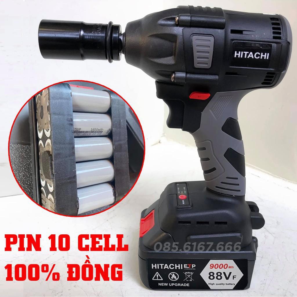 Máy Siết Bulong HITACHI 88V - KÈM 5 Đầu Khẩu - Không Chổi Than Đầu rỗng Bắt vít Khoan - Pin 10 Cell - 100% Lõi Đồng