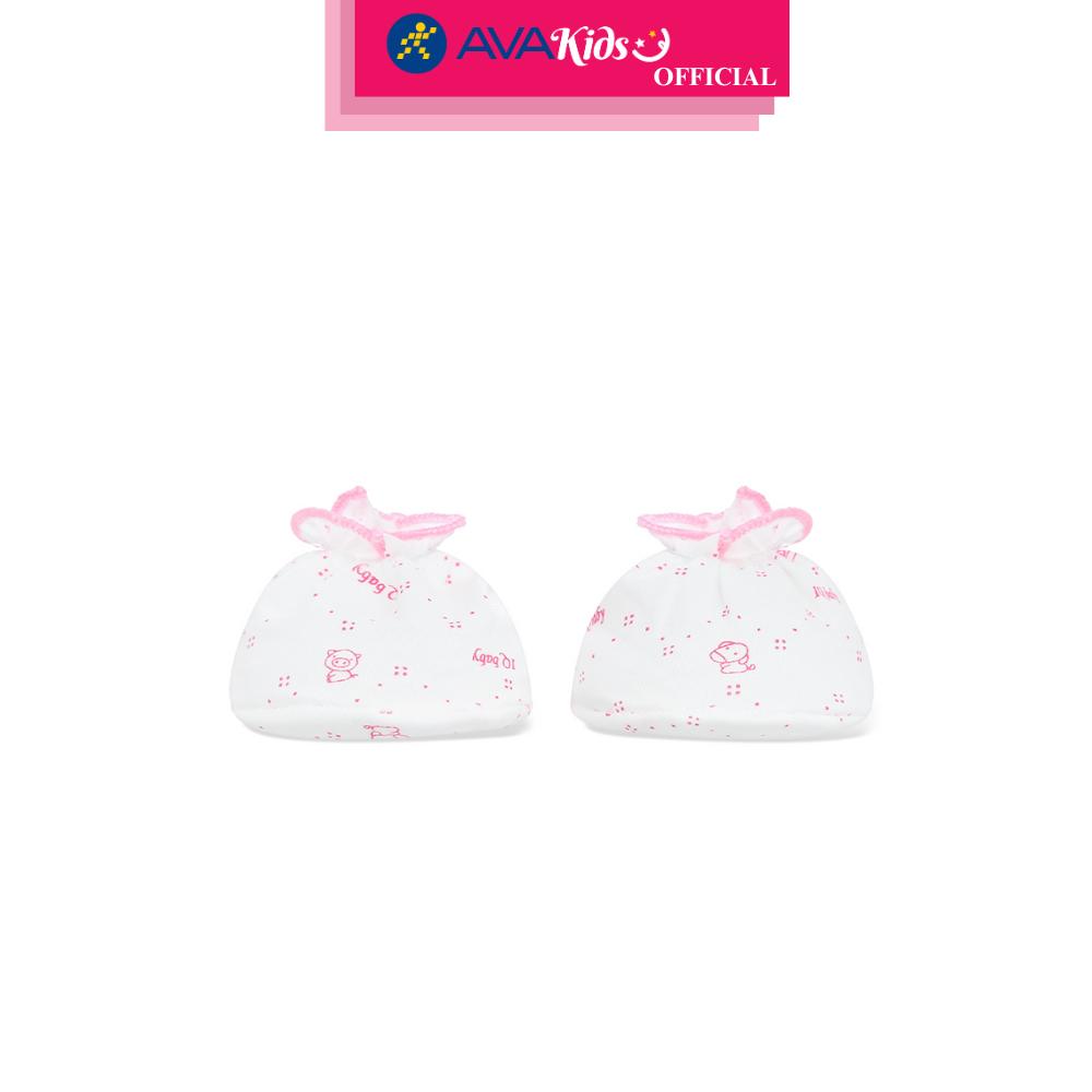 Bộ bao tay, bao chân in thú, viền hồng IQ Baby màu trắng (0 - 3 tháng) - Hàng Chính Hãng