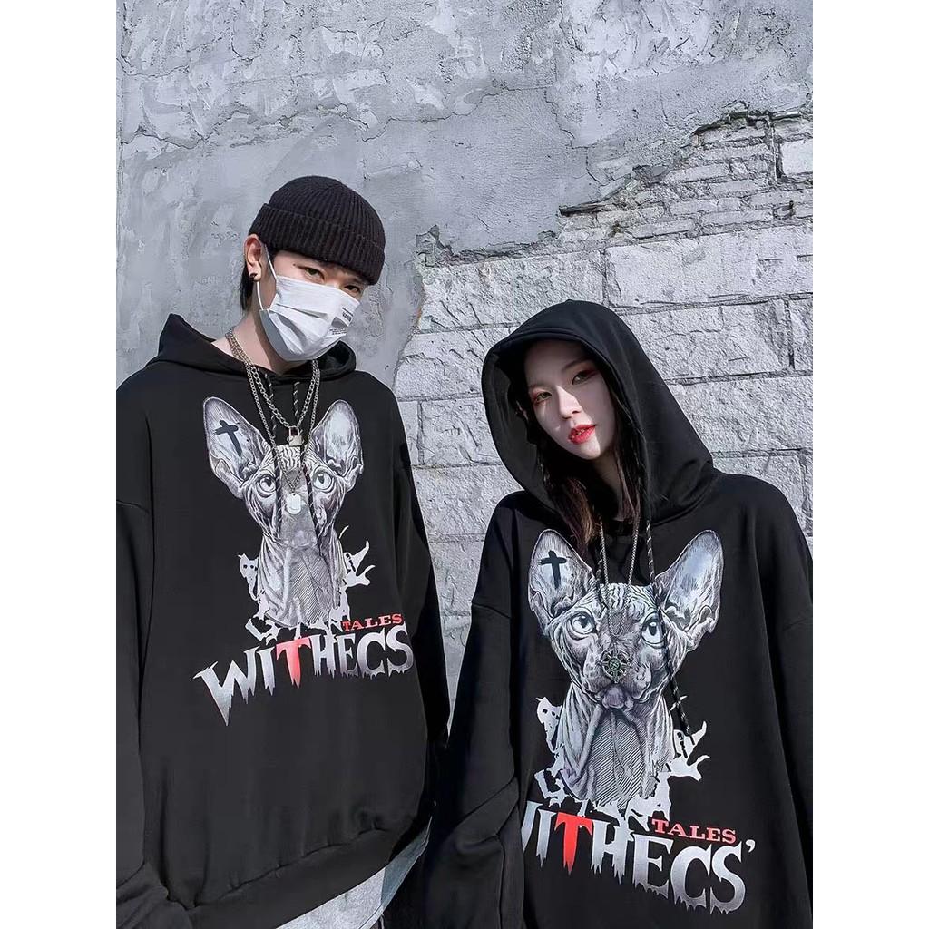 ÁO HOODIE NÓN CHUI ĐẦU NAM NỮ VẢI NỈ NGOẠI IN HÌNH ĐẦU CON DƠI WITCHES MÀU ĐEN SIÊU NGẦU PHONG CÁCH CÁ TÍNH STYLE HÀN CỰC XỊN,ÁO HOODIE THUN NỈ NAM NỮ-JINS STORE