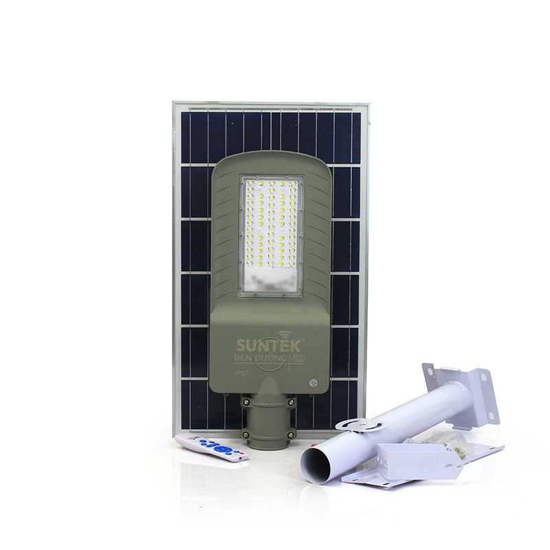 Đèn Đường Năng Lượng Mặt Trời SUNTEK DA-01 Solar Street Light 100W - Chip Led SMD 5054, 1560 Lumen, Sáng 20 giờ, Tự động Bật/Tắt, Điều khiển Từ Xa, Chống Nước/Bụi/Sét