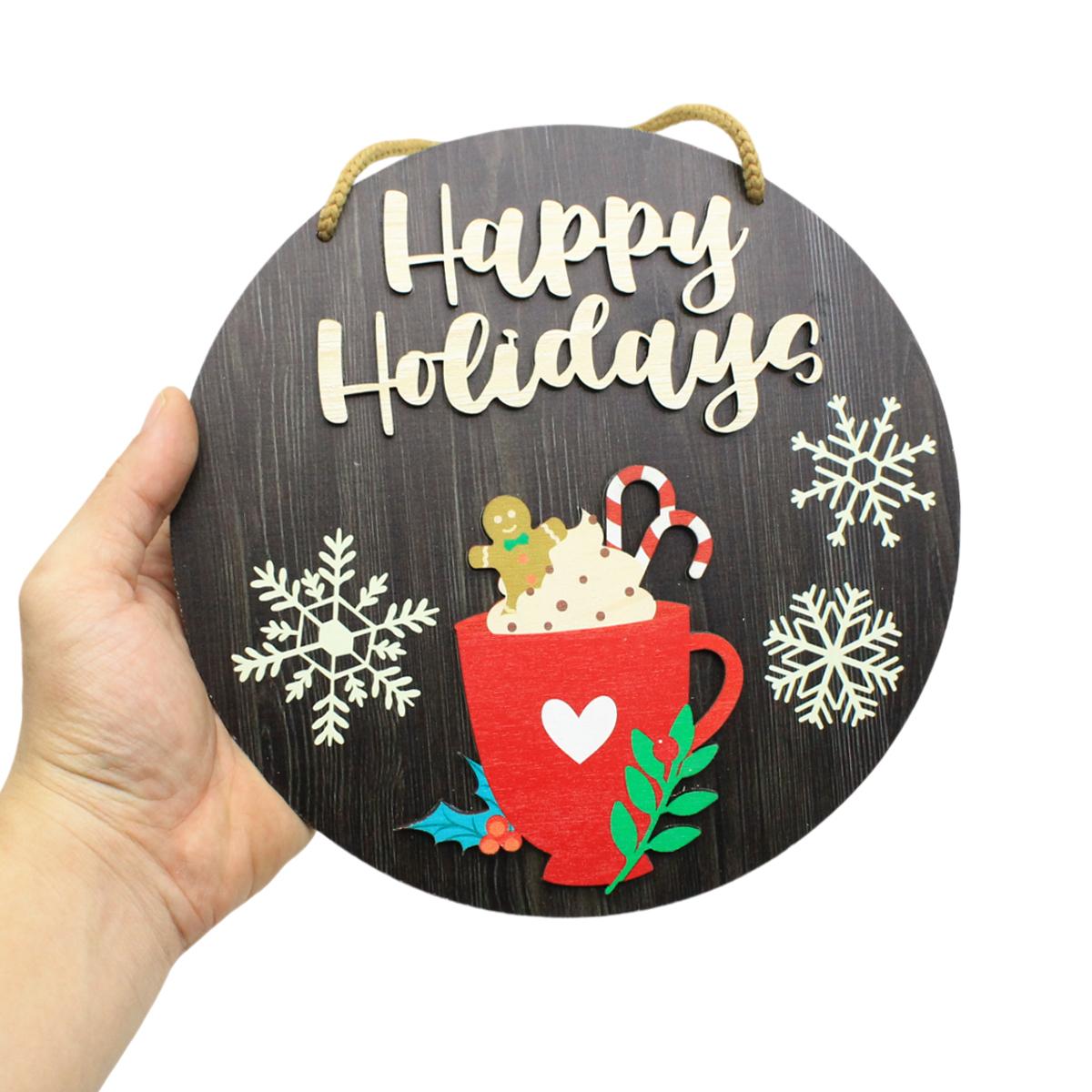 Bảng Gỗ Tròn Treo Tường Trang Trí Giáng Sinh - Bách Mộc - Ly Kem Tuyết