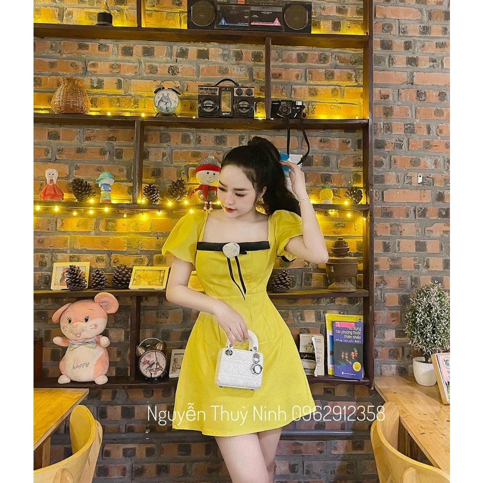 Đầm váy chữ A cổ vuông kết nơ xinh xắn đa dạng màu sắc dự tiệc dạo phố
