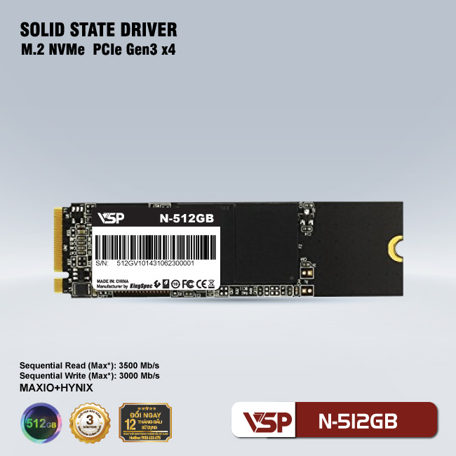 Ổ cứng M2 SSD VSP 512GB NVMe PCle Gen 3x4 - Hàng chính hãng Tech Vision phân phối