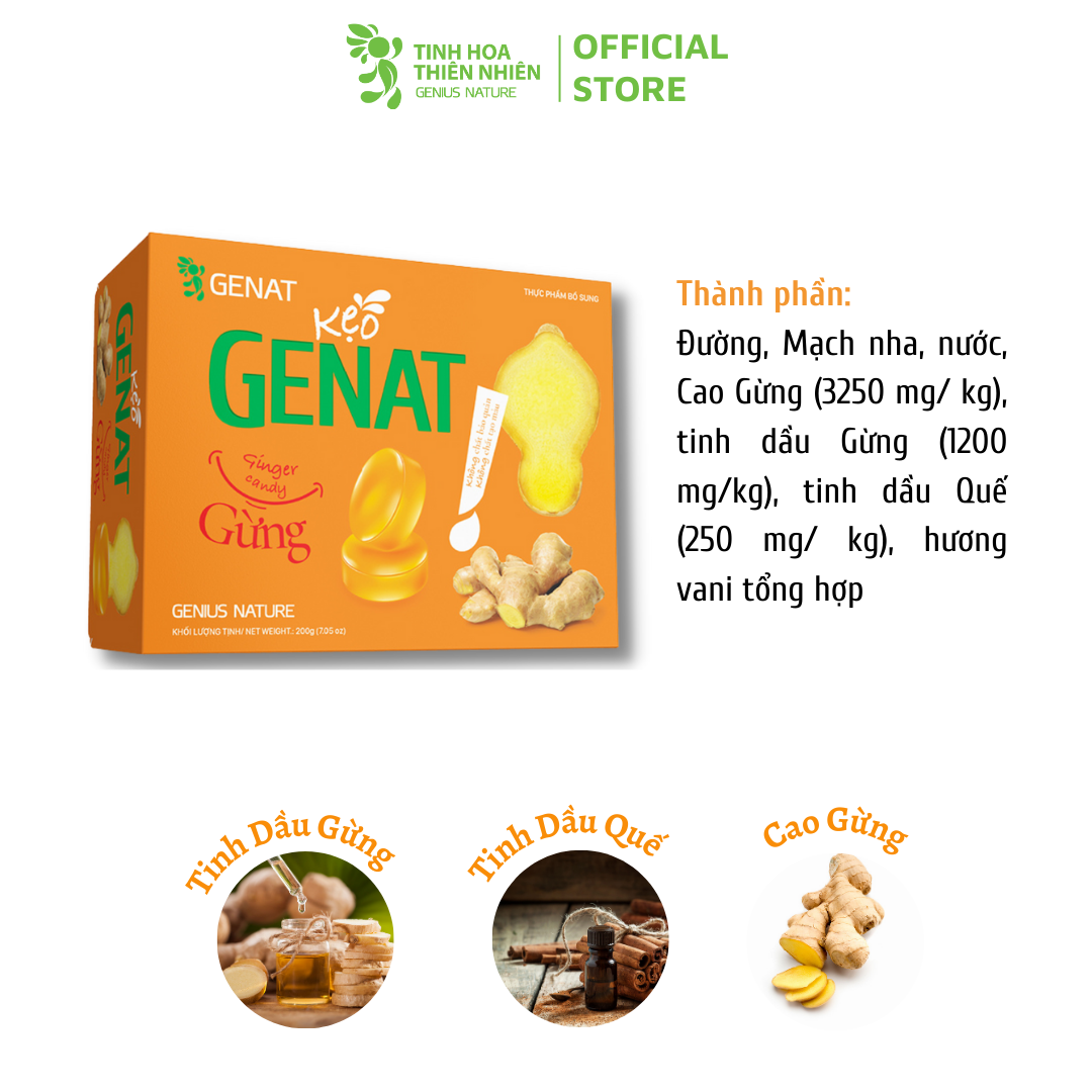 Combo 3 sản phẩm - Kẹo thảo mộc Gezcol, Genat Gừng, chanh sả - Genat - Tinh Hoa Thiên Nhiên