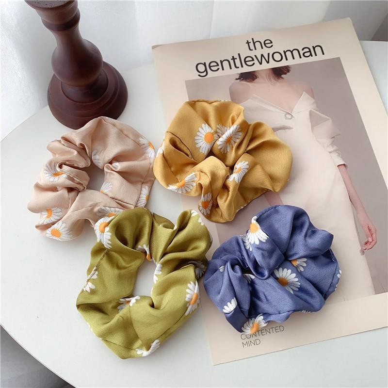 Phụ kiện tóc scrunchies - Dây buộc tóc co giãn hình hoa cúc vải phi bóng, thời trang hàn quốc cho nữ PK304