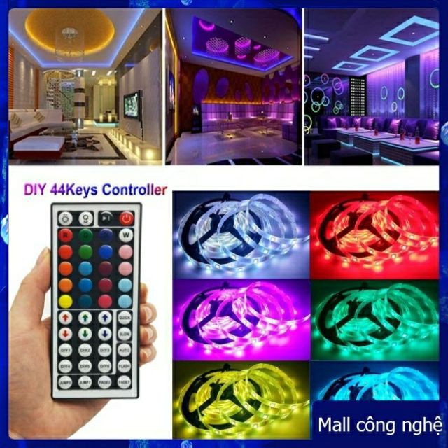 Đèn led Tiktok Đổi Màu RGB cuộn 5m 5050 Có Điều Khiển Từ Xa 44 Phím