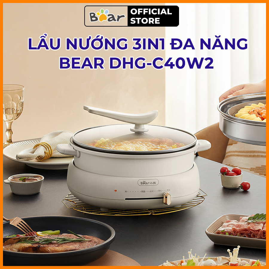 Bộ Nồi Lẩu Nướng Bear 3 khay 3in1 DHG-C40W2 - Hàng Chính Hãng