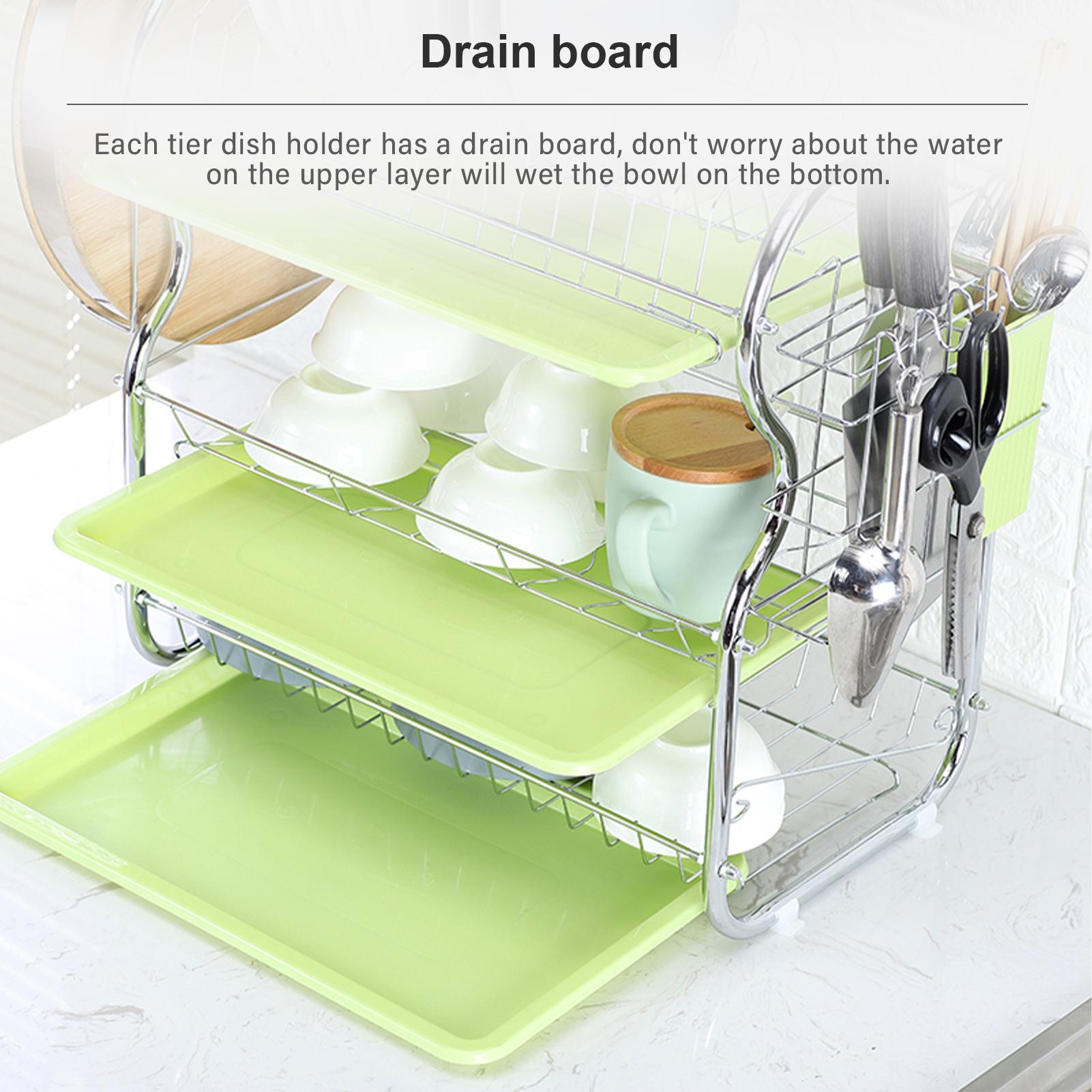Giá để bát đĩa 3 tầng, bằng thép có thể thoát nước và tháo rời