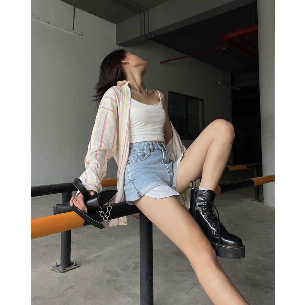 TATICHU - Quần Short Jean xăn lai - Roll Hem Denim Mom Shorts