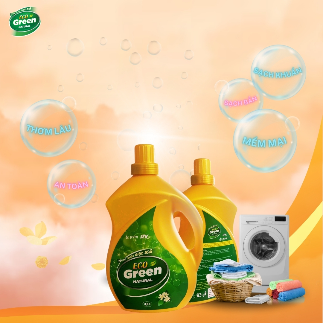 Nước Giặt Xả Sinh Học EcoGreen Natural - Đánh Bay Vết Bẩn Cứng Đầu, Lưu Hương Dài Lâu - 3.8L