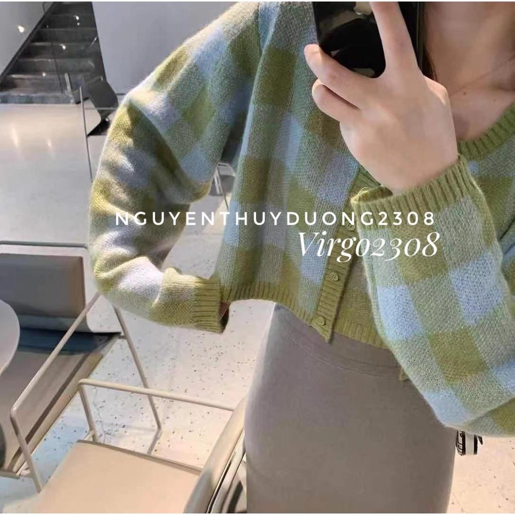SET ÁO CARDIGAN LEN KẺ CARO MIX ÁO 2 DÂY SIÊU XINH