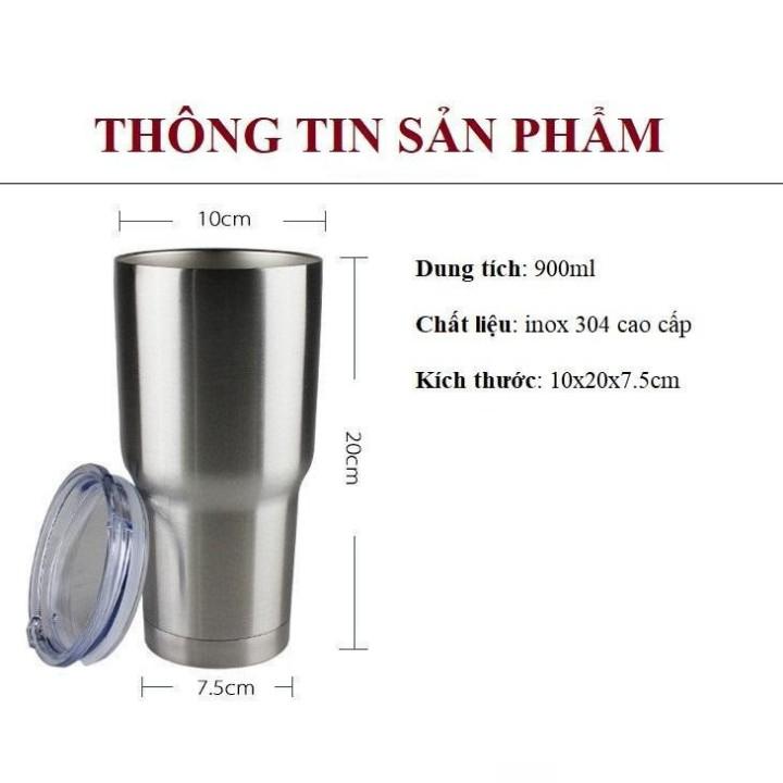 Bình/ ly giữ nhiệt bằng inox 900ML có kèm túi đựng, 2 ống hút và cọ ống hút đi kèm fullbox