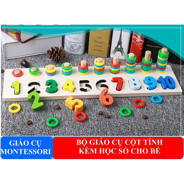 Giáo Cụ Montessori- Đồ Chơi Trẻ Em Bằng Gỗ Gồm Số, Hình Học, Phép Tính, Câu Cá, Cột Tính Phát Triển Trí Tuệ