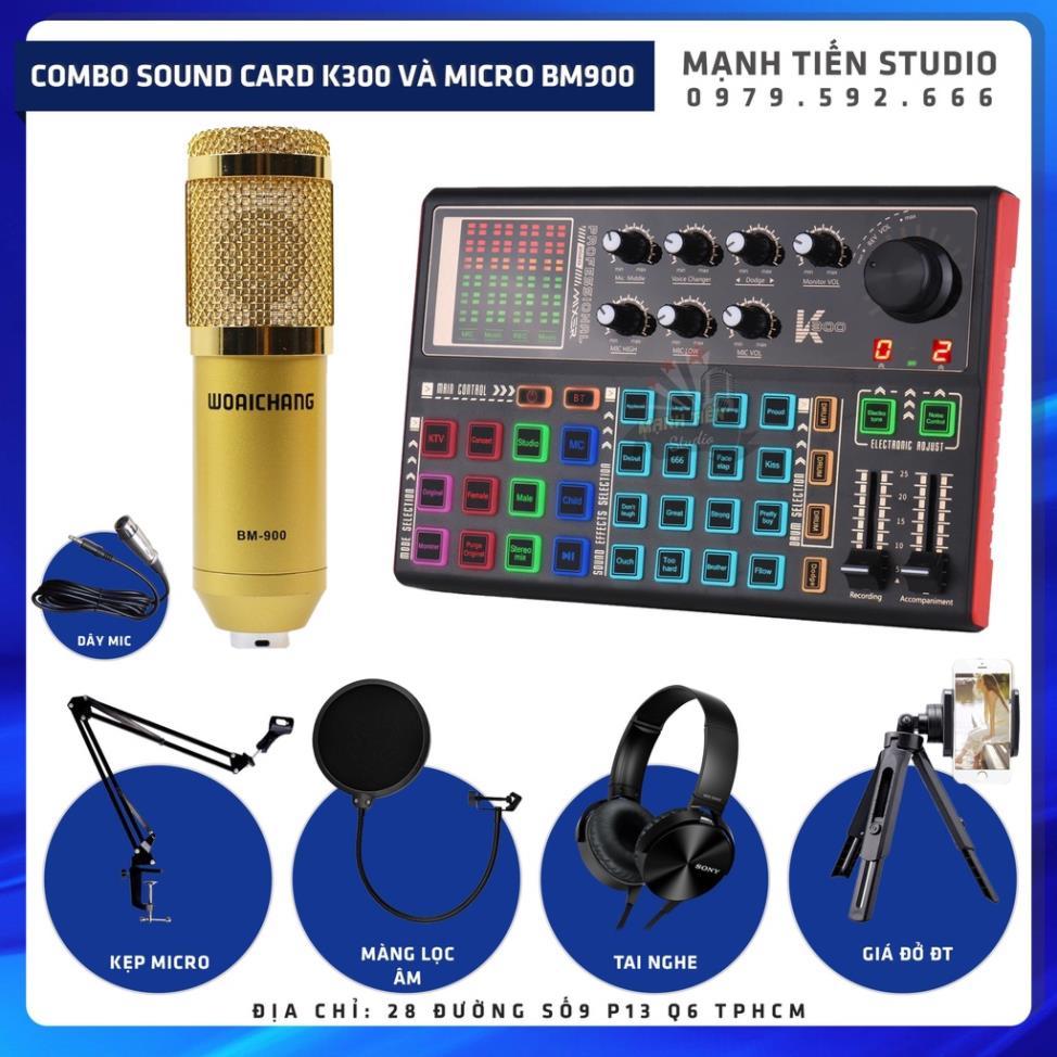 trọn bộ combo micro BM900 + sound card K3000 + full phụ kiện livestream karaoke thu âm chuẩn bh 12t