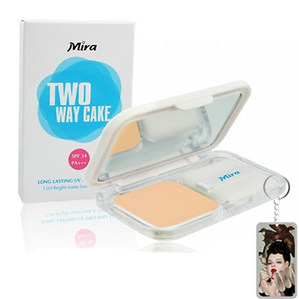 Phấn nén trang điểm siêu mịn Mira Two Way Cake Hàn Quốc 12g No.13 Bright Beige tặng kèm móc khoá