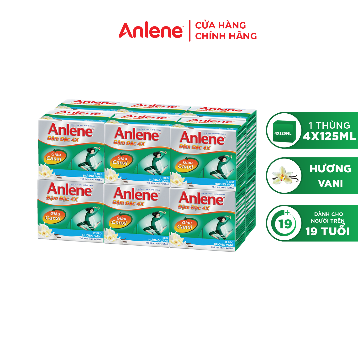 Thùng 48 Hộp Sữa Anlene Đậm Đặc 4X Ít Béo Hương Vani