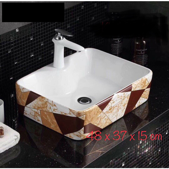 Chậu Lavabo đặt bàn vân gạch vàng nâu CHINOX