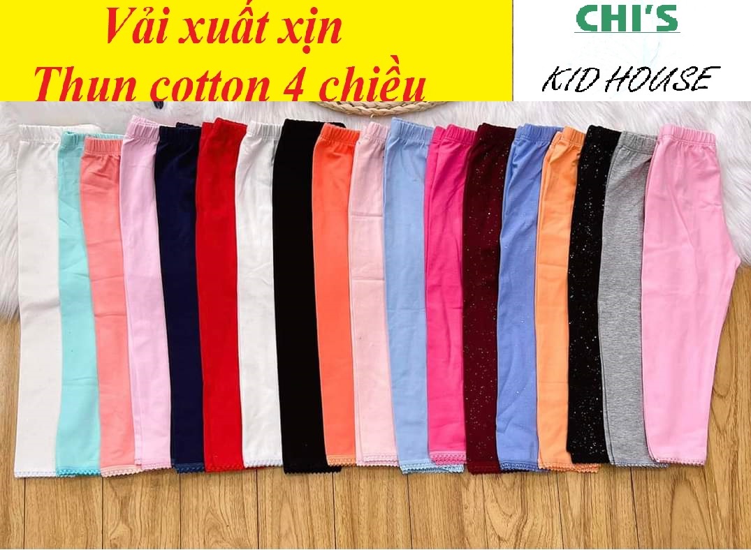 (VẢI XUẤT DƯ) QUẦN LEGGING DÀI/ QUẦN DÀI TRƠN THUN COTTON 4 CHIỀU CHO BÉ GÁI 9-41KG