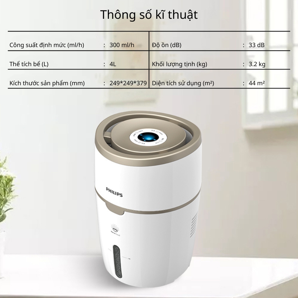 Máy tạo độ ẩm Philips công nghệ NanoCloud HU4816 không phun sương hơi nước làm ẩm không khí khô và tự động điều chỉnh cho phòng 44m2 - Hàng nhập khẩu