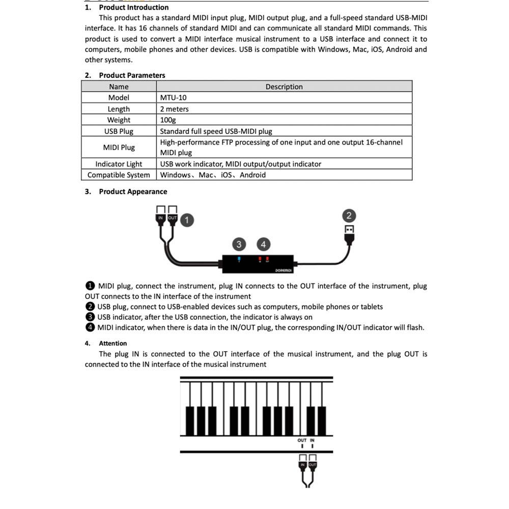 Dây Cáp Chuyển Đổi USB MIDI Sang USB Hiệu DOREMiDi MTU-10 FTP