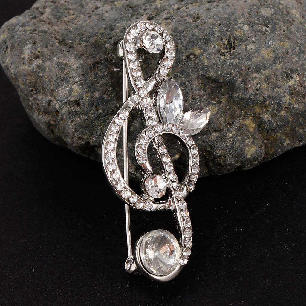 2pcs Crystal Music Note Brooch Pins Wedding Party Brooches for Womens Girls