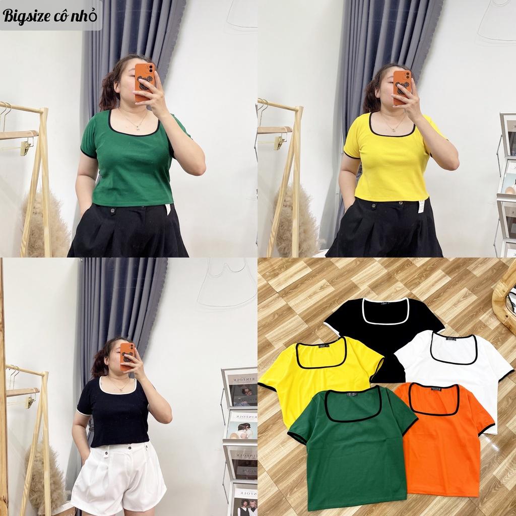 Áo thun tay ngắn bigsize nữ cổ vuống có viền cổ dáng croptop co giãn mạnh A28