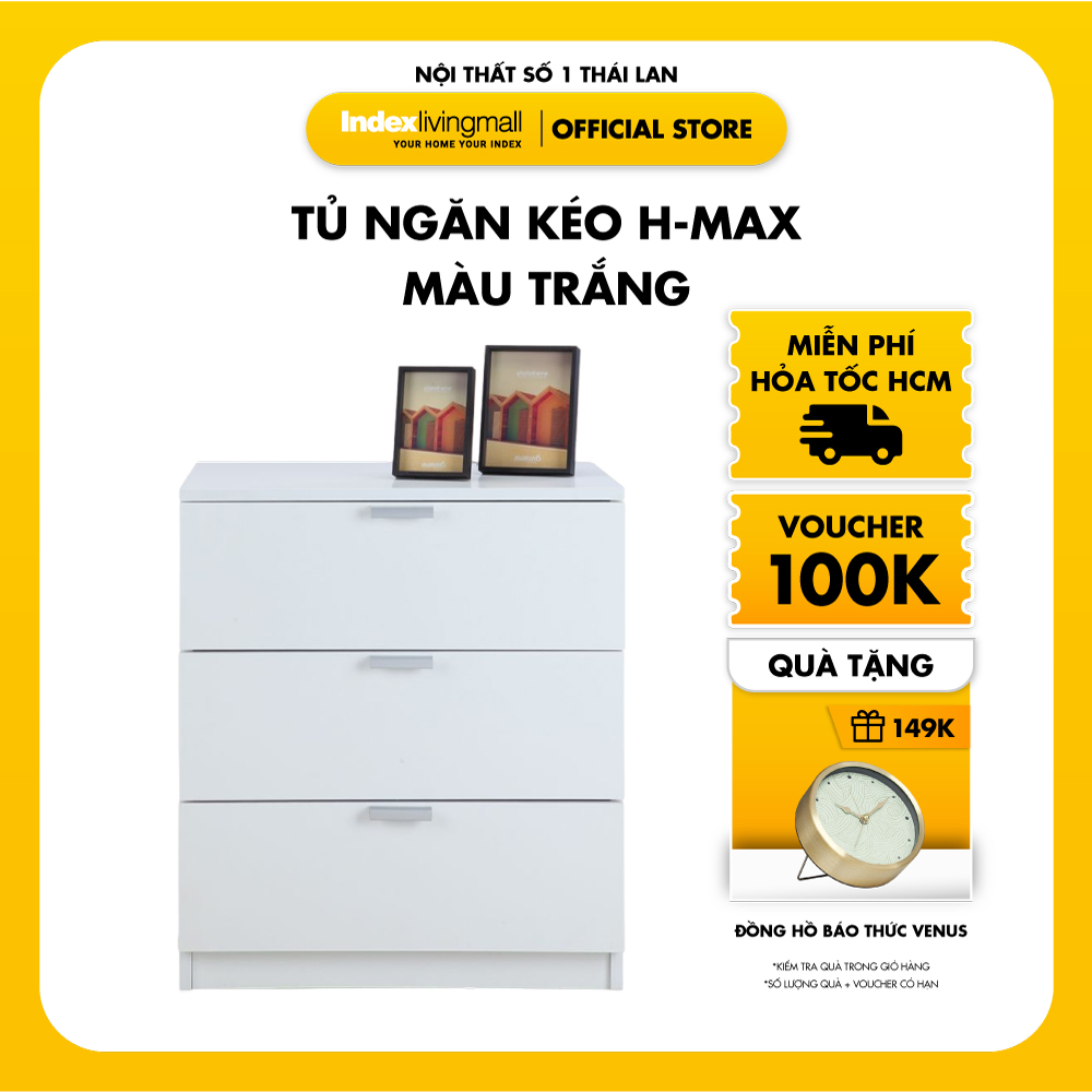 Tủ ngăn kéo 3 tầng H-MAX gỗ công nghiệp cao cấp phủ melamine chống ẩm, màu trắng sang trọng | Index Living Mall - Phân phối độc quyền tại Việt Nam