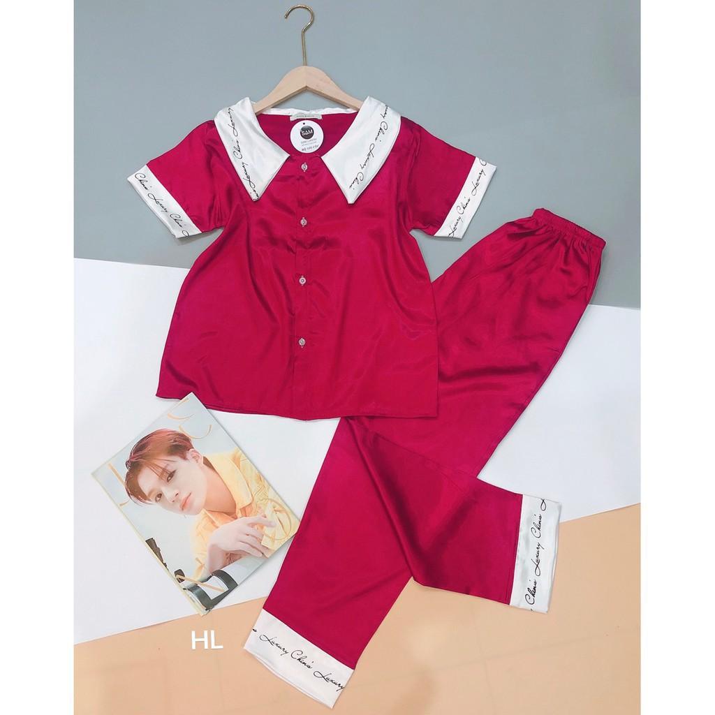 bộ Lụa Pizama Áo Cộc Quần Dài phối pijama lụa satin