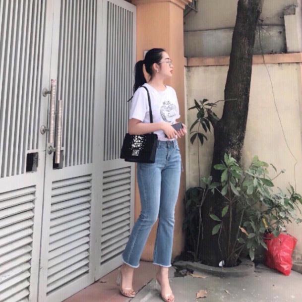 Quần jean nữ ống loe lưng cao dáng ôm- quần bò nữ cạp cao ống đứng loe ống nhẹ