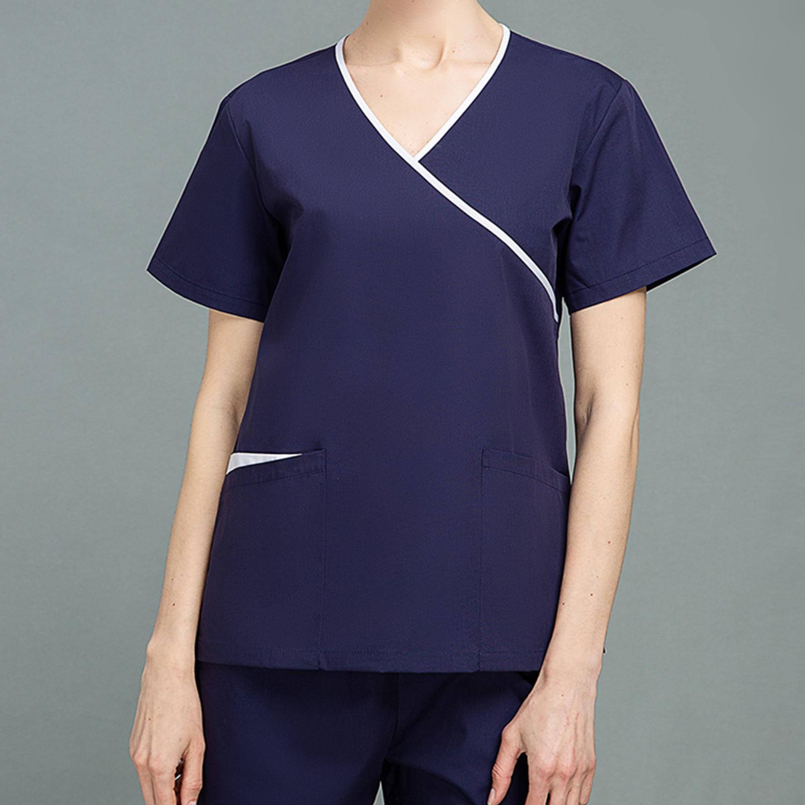 Women Scrubs Set Breathable Elastic Waist Scrub Top and Bottoms with Pockets