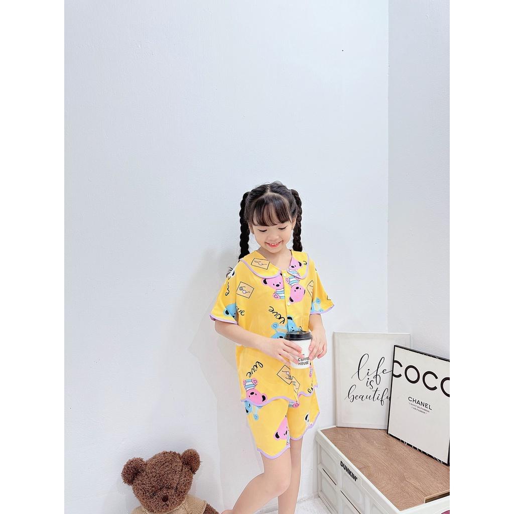 Đồ bộ bé gái, bộ pijama ngắn tay cho bé gái size 18-35kg chất lụa mango mềm mát