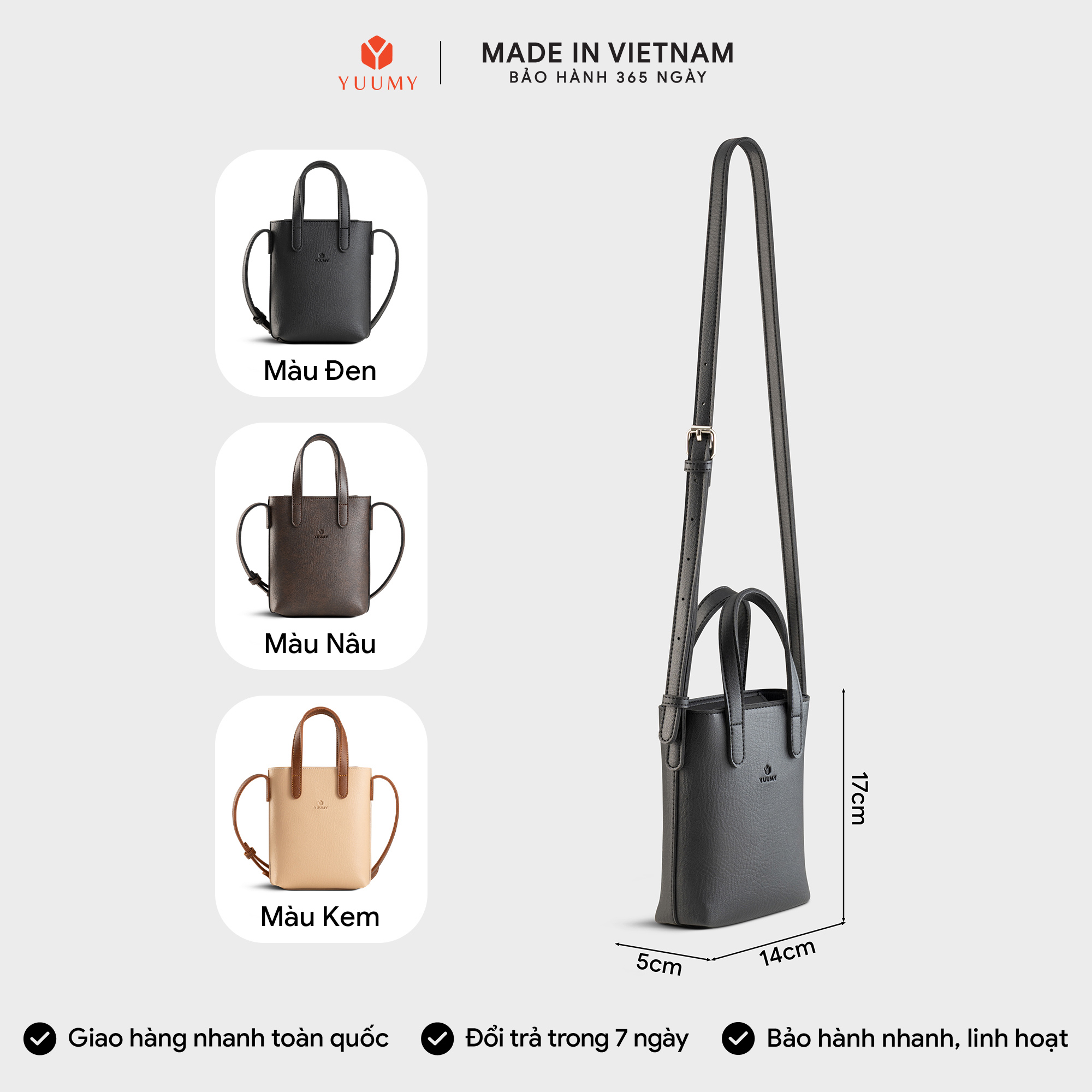 Túi Yuumy ( Thời trang nữ dáng chữ nhật mini - Túi đeo chéo da Bergen YN305 )