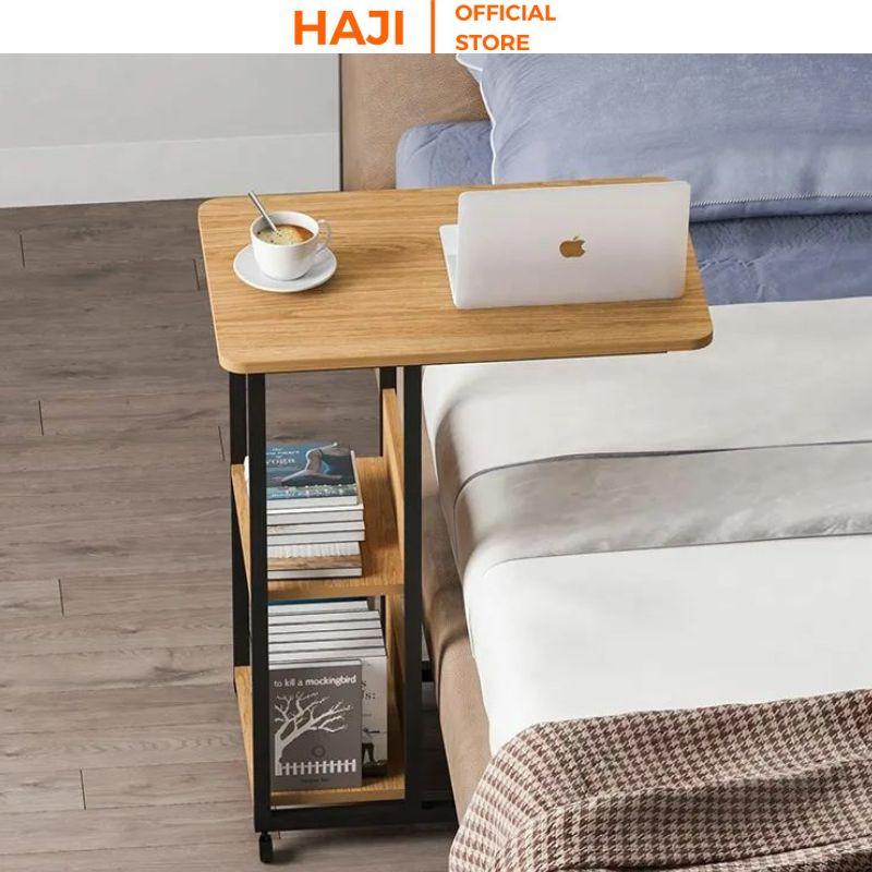 Bàn đa năng kèm kệ có bánh xe di động HAJI Bàn làm việc tại nhà có thể làm tab đầu giường thiết kế nhỏ gọn thông minhC22