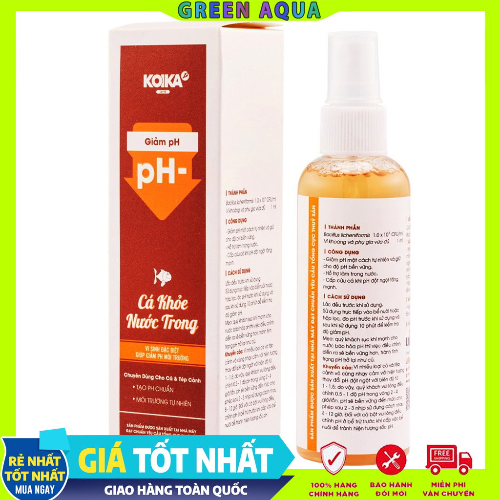 KOIKA - Giảm pH (Chai 105 ml) | Vi sinh đặc biệt xử lý nước cho hồ cá cảnh thủy sinh