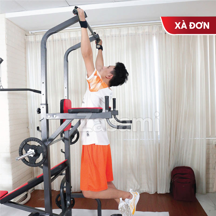 Giàn tạ đa năng kết hợp xà đơn xà kép Zasami 8211 - Kèm 54kg tạ gang , đòn tạ 1m5, 1 găng tay tập tạ