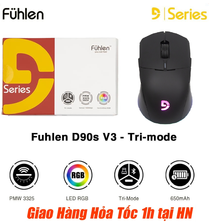 Chuột Không Dây Gaming Fuhlen D90S V3 Tri-Mode ( Hỗ trợ kết nối Bluetooth/ Wireless 2.4G/ TypeC) - Bản Nâng Cấp Của D90S - Hàng Chính Hãng