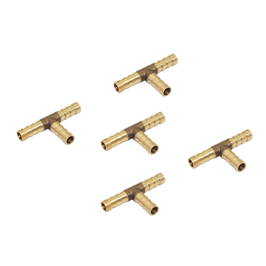 3-6pack 5pcs Brass T Type Joiner Fuel Hose Joiner Tee Connector Air Water Gas