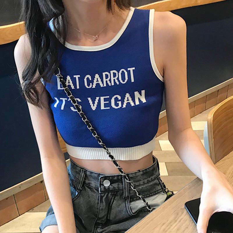 Áo Dệt Kim Nữ Không Tay In Chữ Thời Trang Mùa Hè