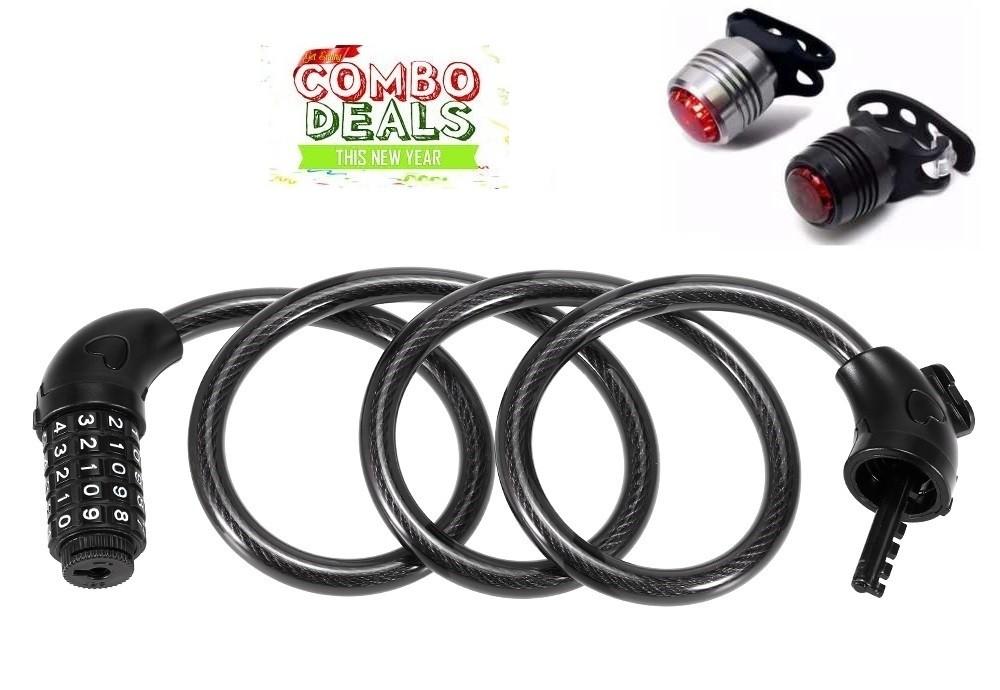 Khóa dây xe đạp 5 số dài 1.2m đổi được mã tặng đèn led hậu xe đạp