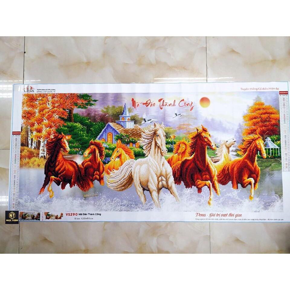 TRANH ĐÍNH ĐÁ 8 con ngựa Mã Đáo Thành Công chạy trên nước VS290  chưa đính