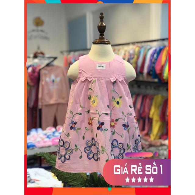 Váy thô thêu hoa sát nách đính nơ size 1-8T