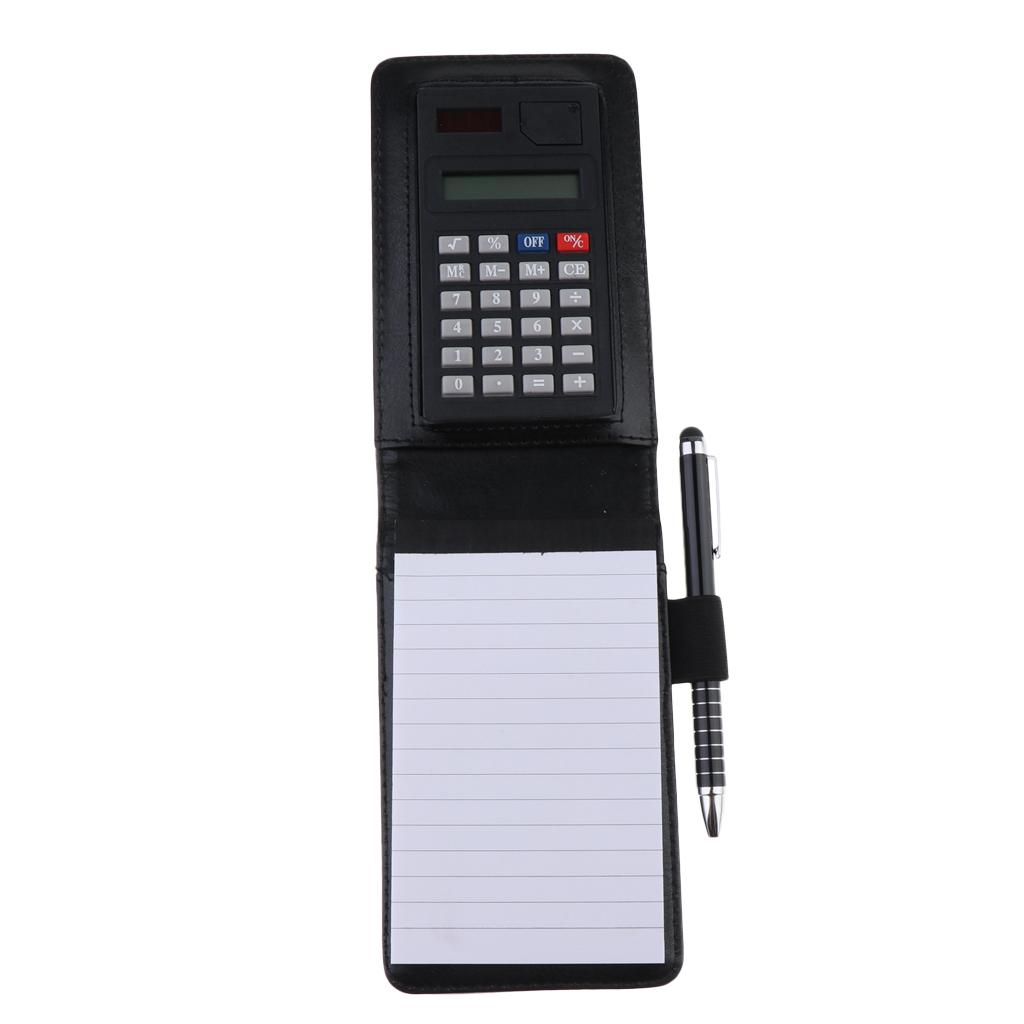 A7 Leather Waterproof Hardcover Notes Book with Calculator+Ballpen Black