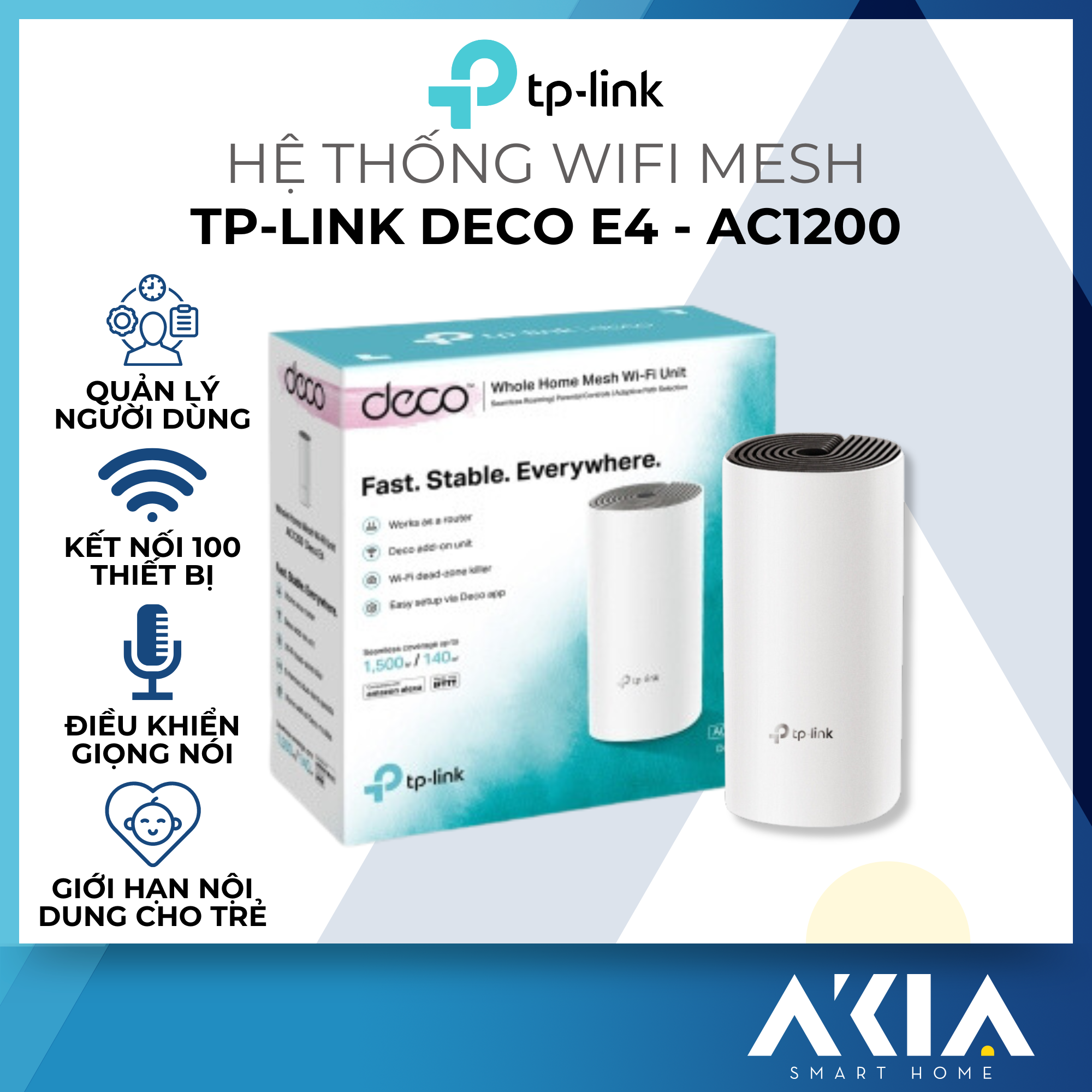 Hệ thống Wi-Fi Mesh TP-Link Deco E4 Cho Gia Đình AC1200 (3 Packs) - Hàng chính hãng