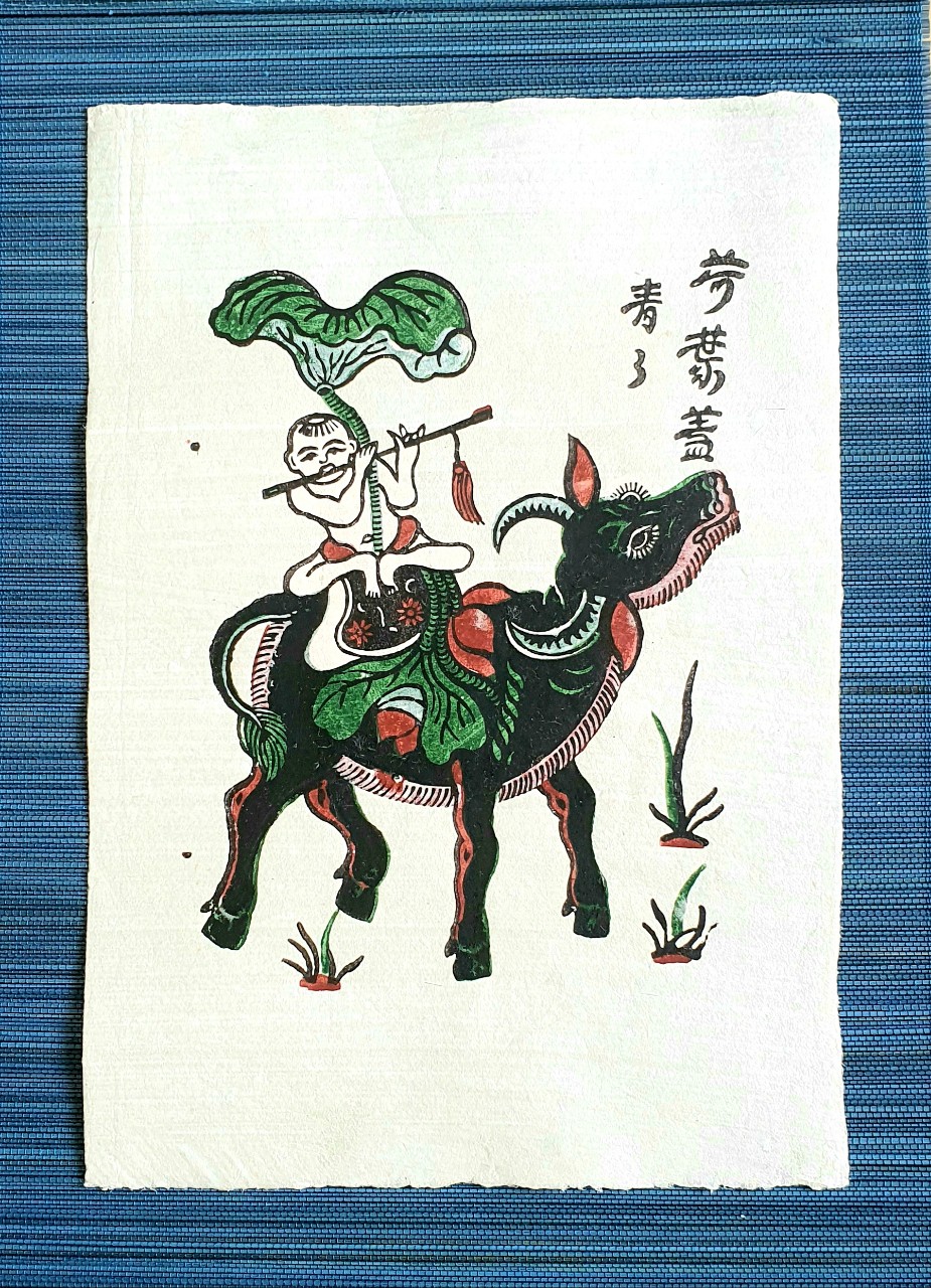 Tranh Đông Hồ Chăn trâu thổi sáo - Tranh khắc gỗ dân gian - Dong Ho folk woodcut painting