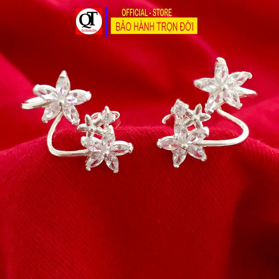 Khuyên tai hoa Mai cánh gắn đá hạt thóc thời trang chất liệu bạc ta chốt đeo sát tai trang sức Bạc Quang Thản - QTBT141