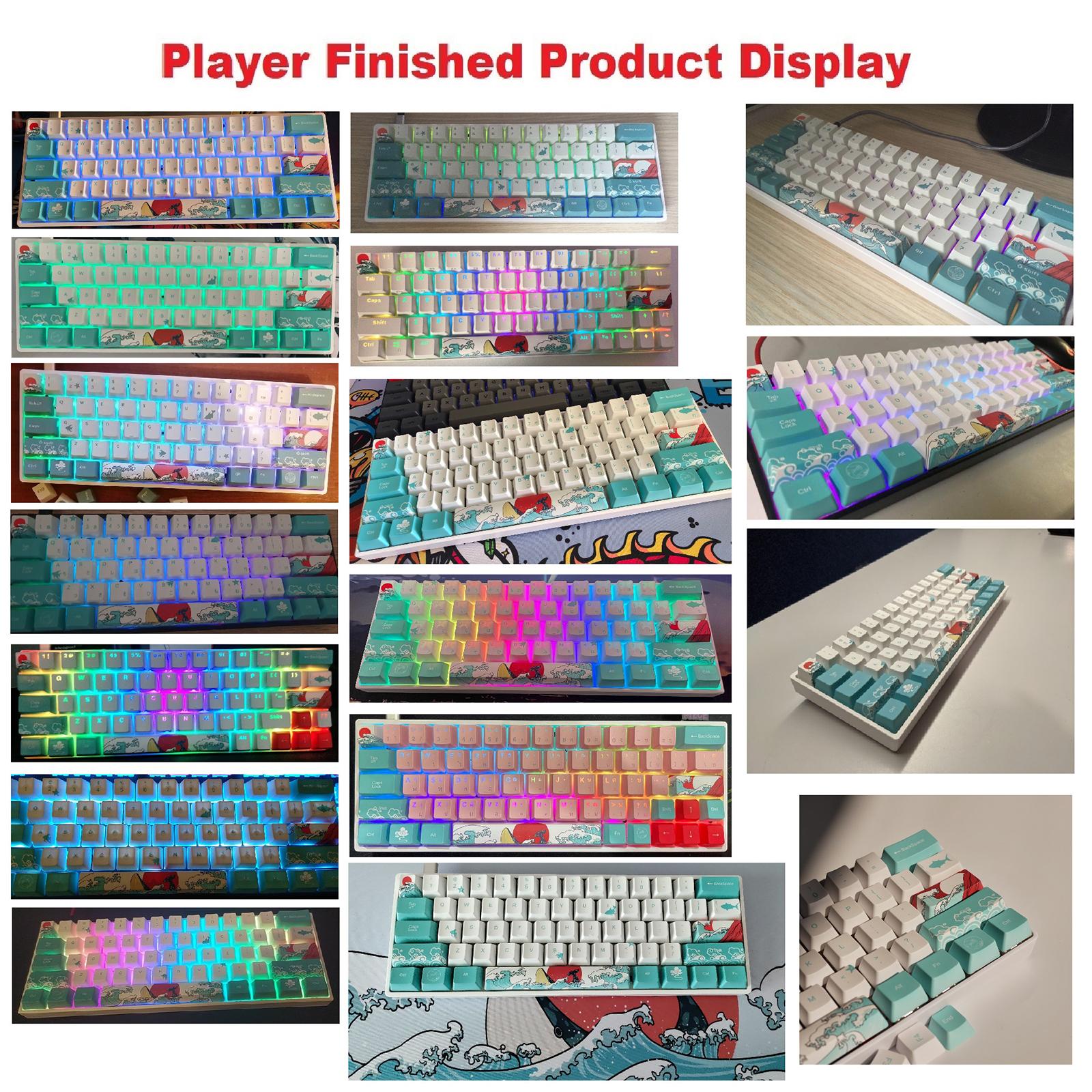 71 Keys Coral Sea Ukiyo-e PBT Keycaps Set for Cherry MX Keyboards English