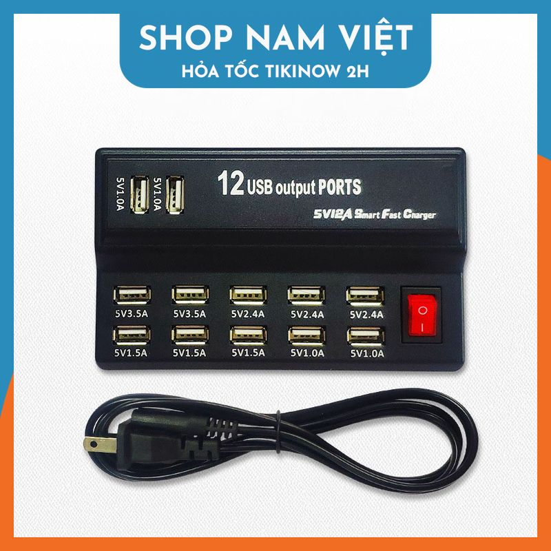 Bộ Sạc USB 12 Cổng Công Suất 60W - Hàng Chính Hãng