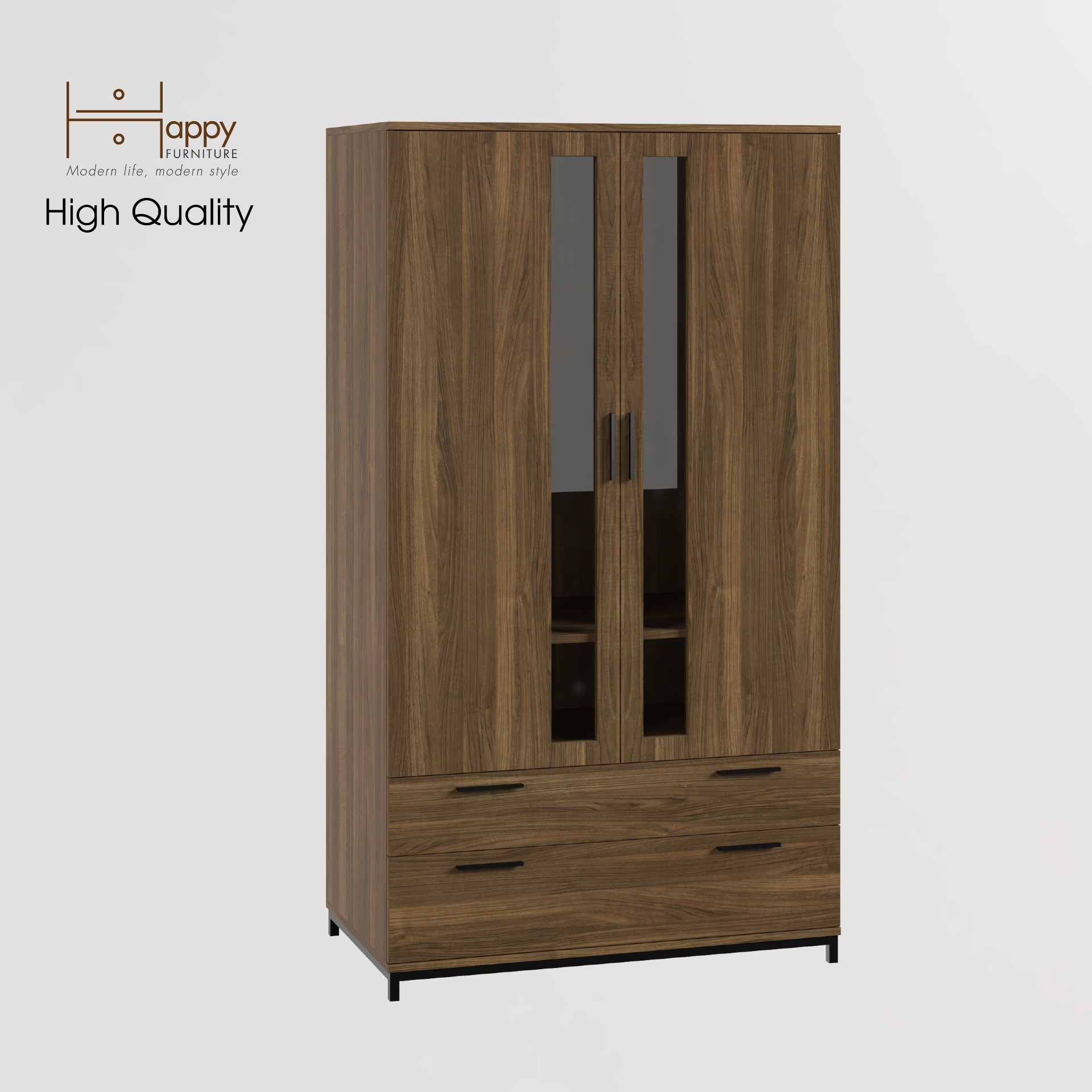 [Happy Home Furniture] LOUIS , Tủ quần áo 2 ngăn kéo 2 cửa mở - chân sắt , 100cm x 58cm x 180cm ( DxRxC), TCM_033