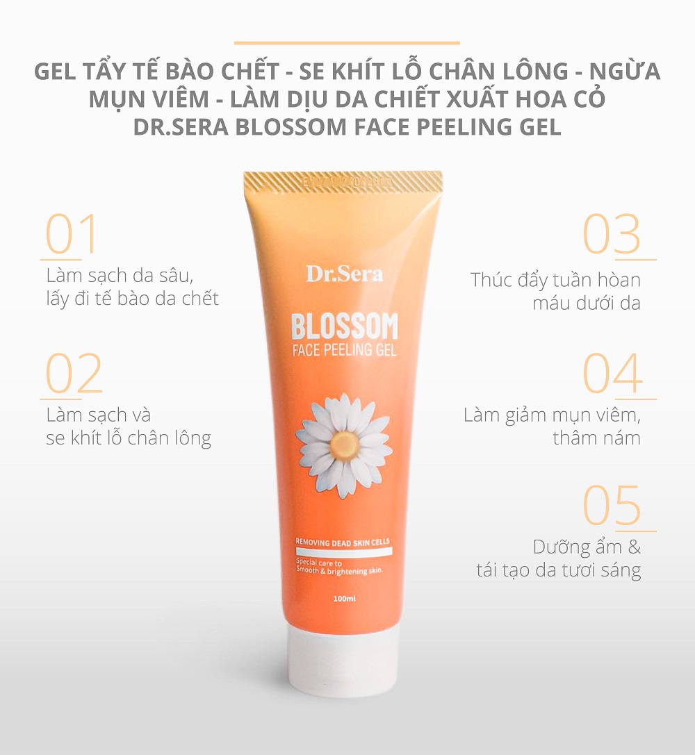 Gel tẩy tế bào chết Dr.Sera Blossom Face Peeling Gel se khít lỗ chân lông, ngừa mụn viêm, làm dịu da chiết xuất hoa cỏ